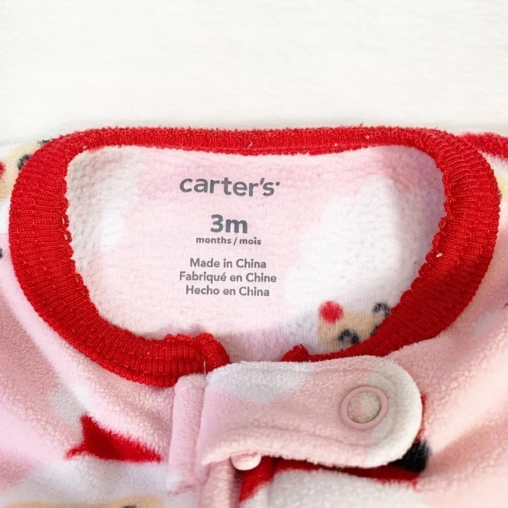 5/$25 Carters Baby Girls Pink Santa Claus Fleece Footed Pajamas Sleeper 3 Months